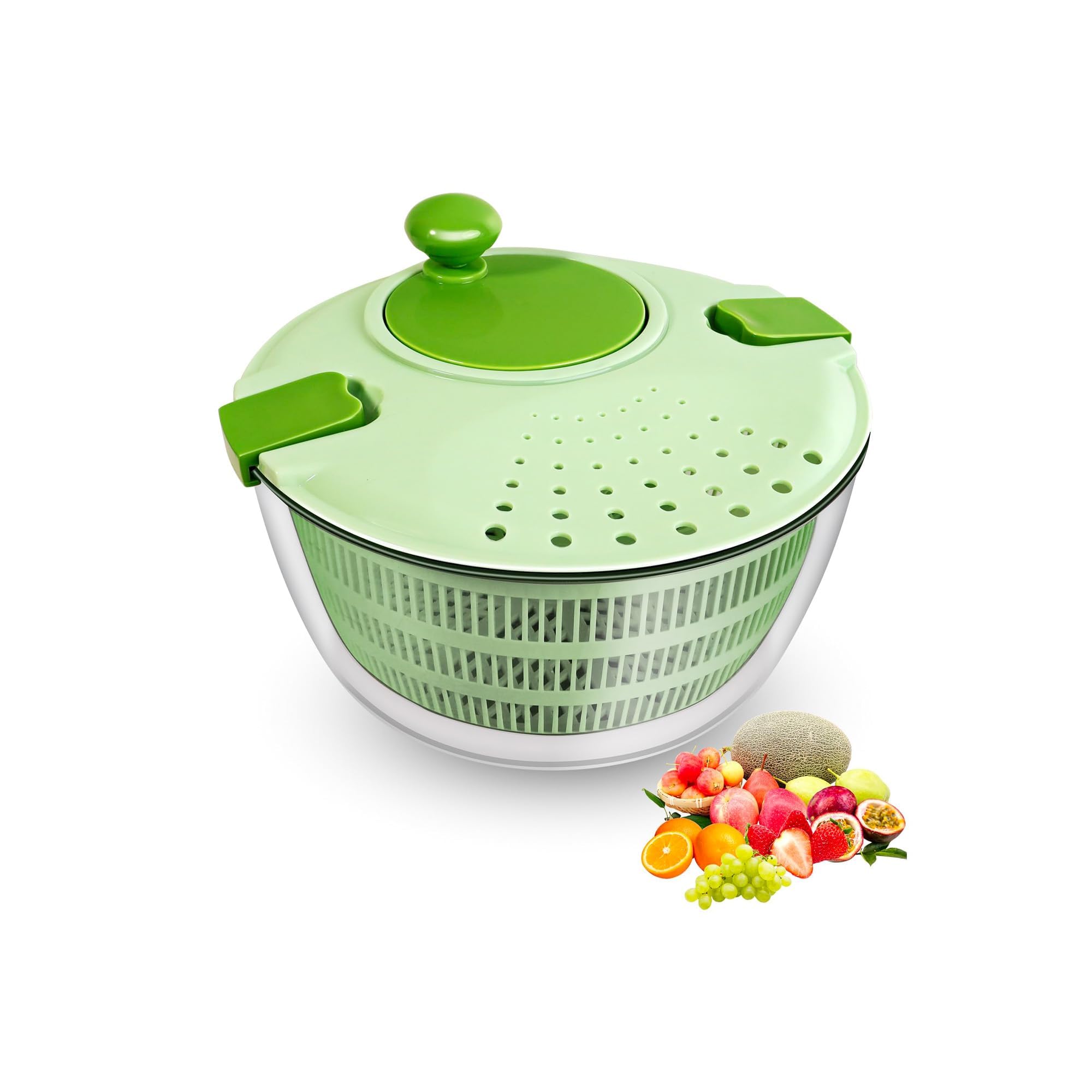 XVersion 4L Large Salad Spinner, Vegetable and Fruit Multifunction Spinner Lettuce Salad Spinners and Dryer, Non-Slip Base Design Kitchen Tools, Green - Manual (4 Litters)