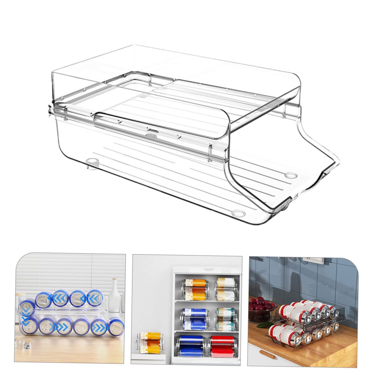 Organizador de Latas de Doble Capa en Plástico para Bebidas 1 Pieza | Diseño Transparente, Estructura Automática de Rodamiento, Uso en Apartamento y Hogar
