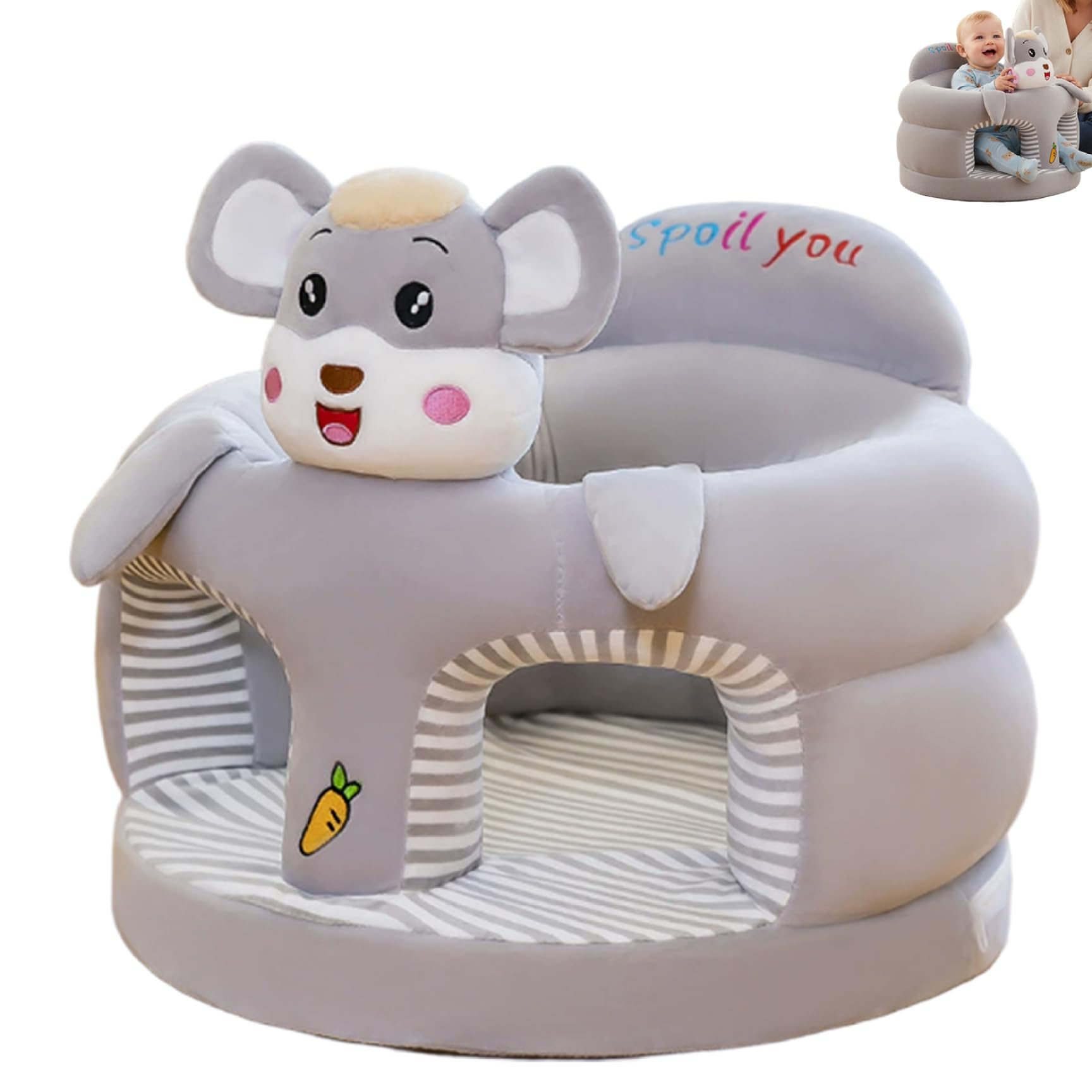 Faroby Baby Sit Up Chair, Adorable Elephant Design Infant Sit Up Chair with Ergonomic Support for Sitting Practice Soft Plush Floor Seat for Babies