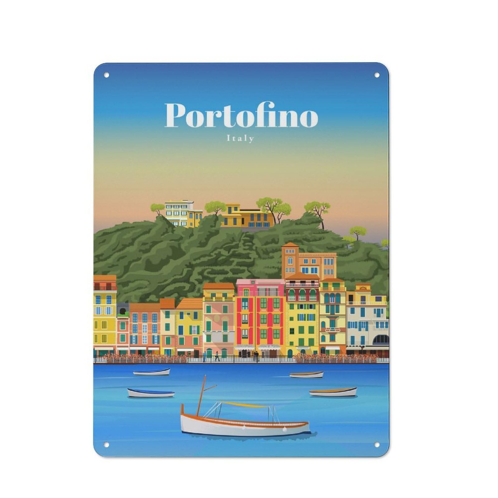 Travel to Portofino Metal Wall Plaque for Seasonal Kitchen, Dining Room Or Entrance, Christmas Gift for Friends And Family, 40x30cm