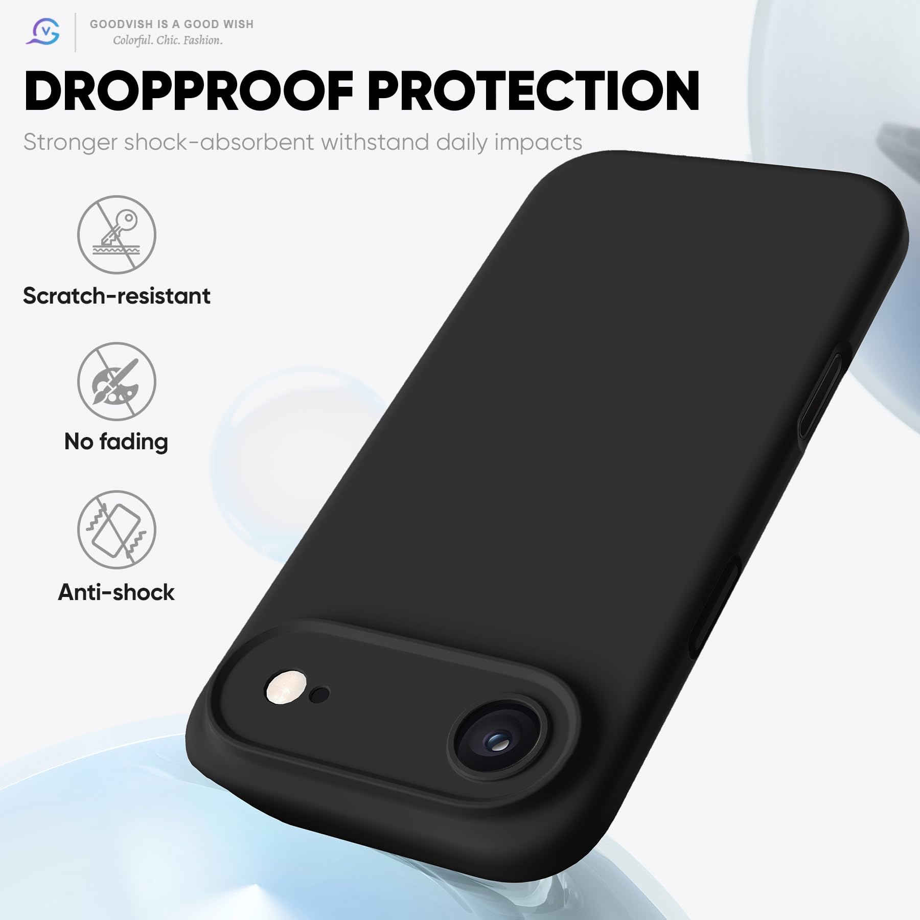 GOODVISH 3 in 1 Silicone Cover per iPhone Air 6.5", Custodia con 2x Vetro Temperato [Pulsante Controllo Fotocamera] 360° Protezione Anticaduta Case per Cellulare Antiurto Resistente, Nero