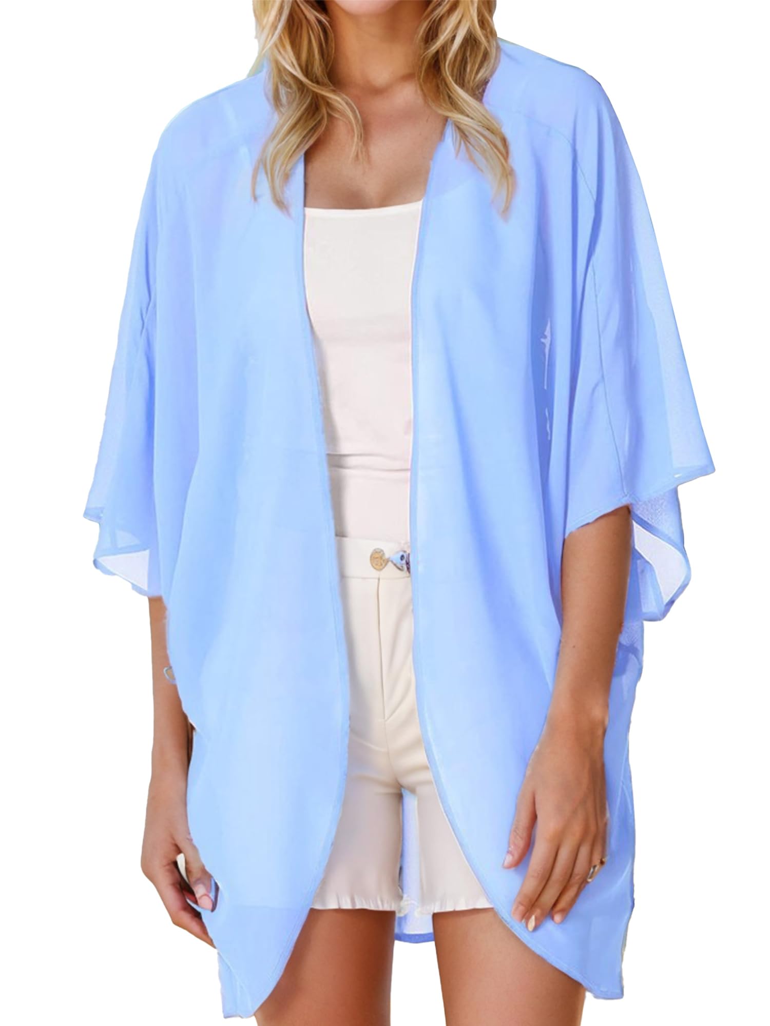 Moss Rose Womens Beach Kimono Coverup Sheer Chiffon Cover Ups Casual Loose Open Front Cardigan Tops