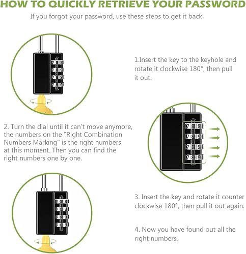 Miniatura 5 de KeeKit Candado de combinación, cerradura de combinación de 4 dígitos con llaves, cerradura de puerta impermeable reajustable para casillero,