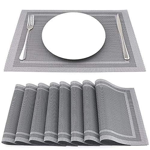 SueH Design Lot de 8 Sets de Table Vinyle Résistant à l'usure à la Chaleur, Tissées pour Napperons de Cuisine 45 cm * 30 cm, Gris et Argent
