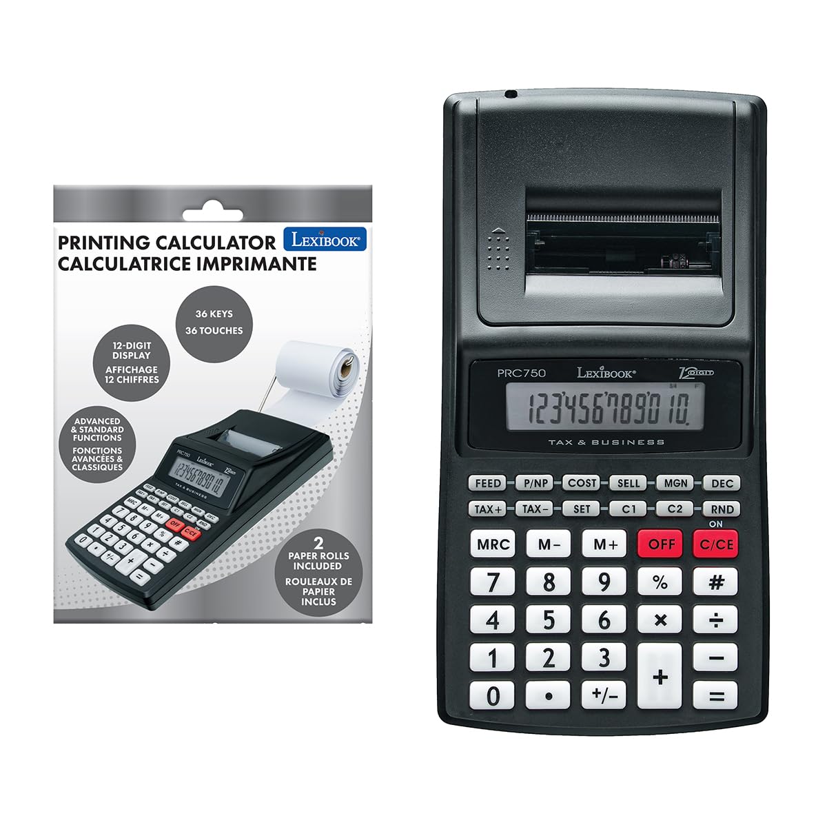 Lexibook, Calculadora con Impresora, PRC750LXB | Modos duales con cálculo de impuestos y ganancias, memoria, conversión de moneda y auto apagado