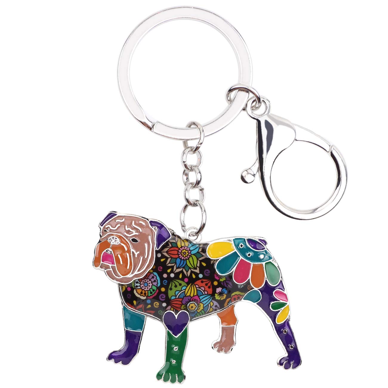 Weveni Women's Purple Enamel Alloy English Bulldog Bull Terrier Dog Keychain Accessories Jewelry For Girl Bag Charms (Purple)