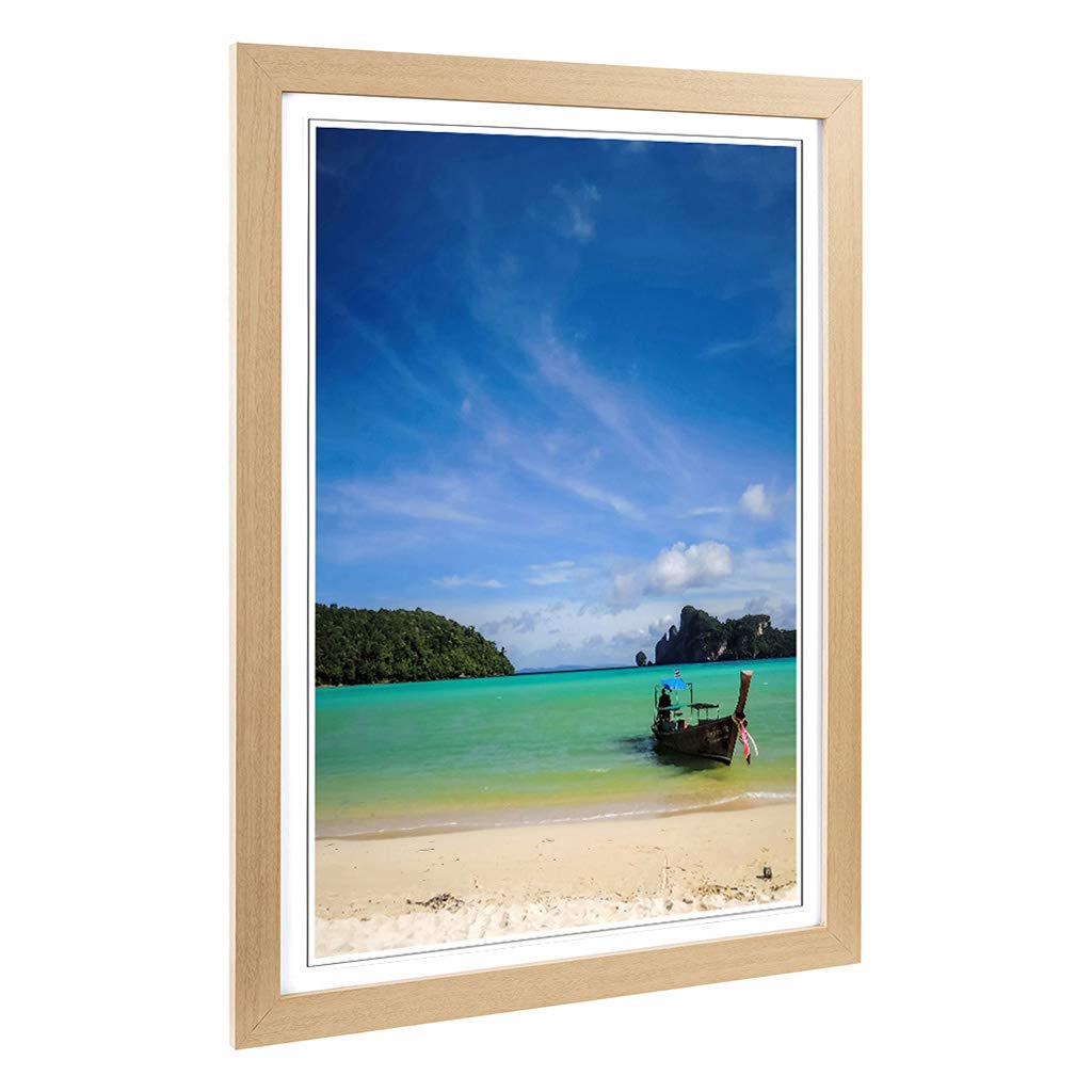 Big Box Art Framed Print of Longtail Boat in Thailand Beach Design | Wall Art Picture | Home Decor for Kitchen, Living Room, Bedroom, Hallway, Oak, A2 / 24.5x18 Inch / 62x45cm