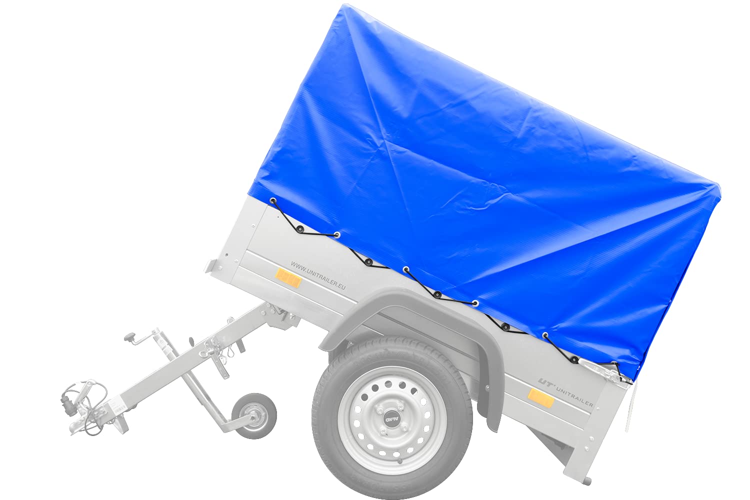 UNITRAILER Bâche Haute Bleue 150x106 cm pour Remorque Garden Trailer 150 Kipp, Hauteur 80 cm Imperméable avec Cordon Élastique pour Protection du Chargement