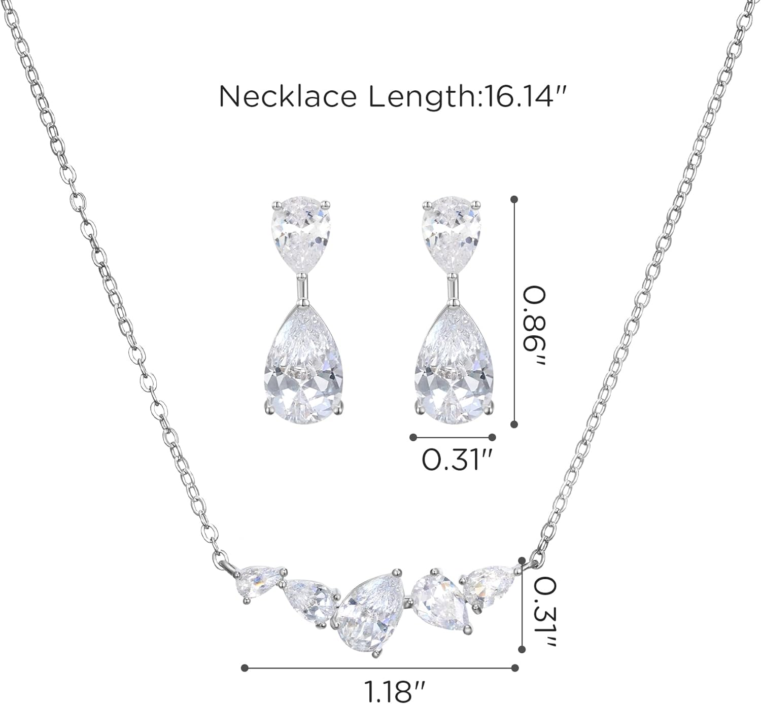SWEETV Teardrop Bridal Jewelry Set for Wedding, Silver Cubic Zirconia Backdrop Necklace Earrings Set for Bridal Bridemaid, Marquise Jewelry Set for Women Prom Costume Wedding - Image 5