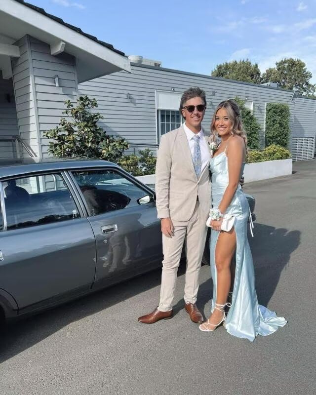 Image of Satin Bridesmaid Dress for Women 2025 Spaghetti Straps Mermaid Prom Dresses with Slit Evening Dresses KN003