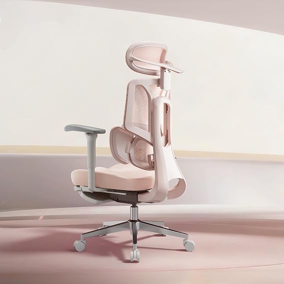Hbada E3 Air Silla de Oficina Ergonomica - Soporte Lumbar Dinámico de 3 Zonas, Reposacabezas 3D y Brazos 4D, Silla Ergonomica Escritorio con Pedales (Rosa)
