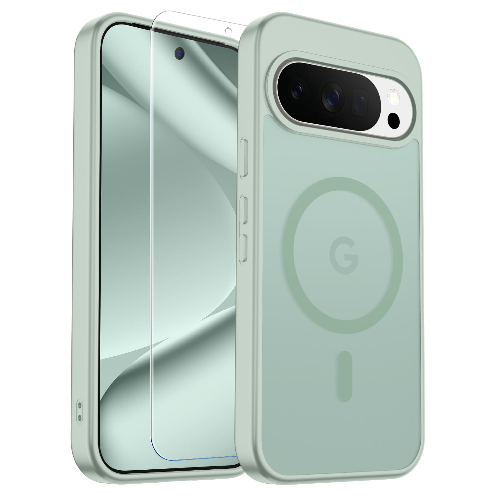 SUPFINE Magnetic for Google Pixel 10 Pro Case/Pixel 10 Case with Screen Protector, (Built-in Magnets) ((Military Grade Drop Protection) Slim Translucent Shockproof Phone Case,Light Green