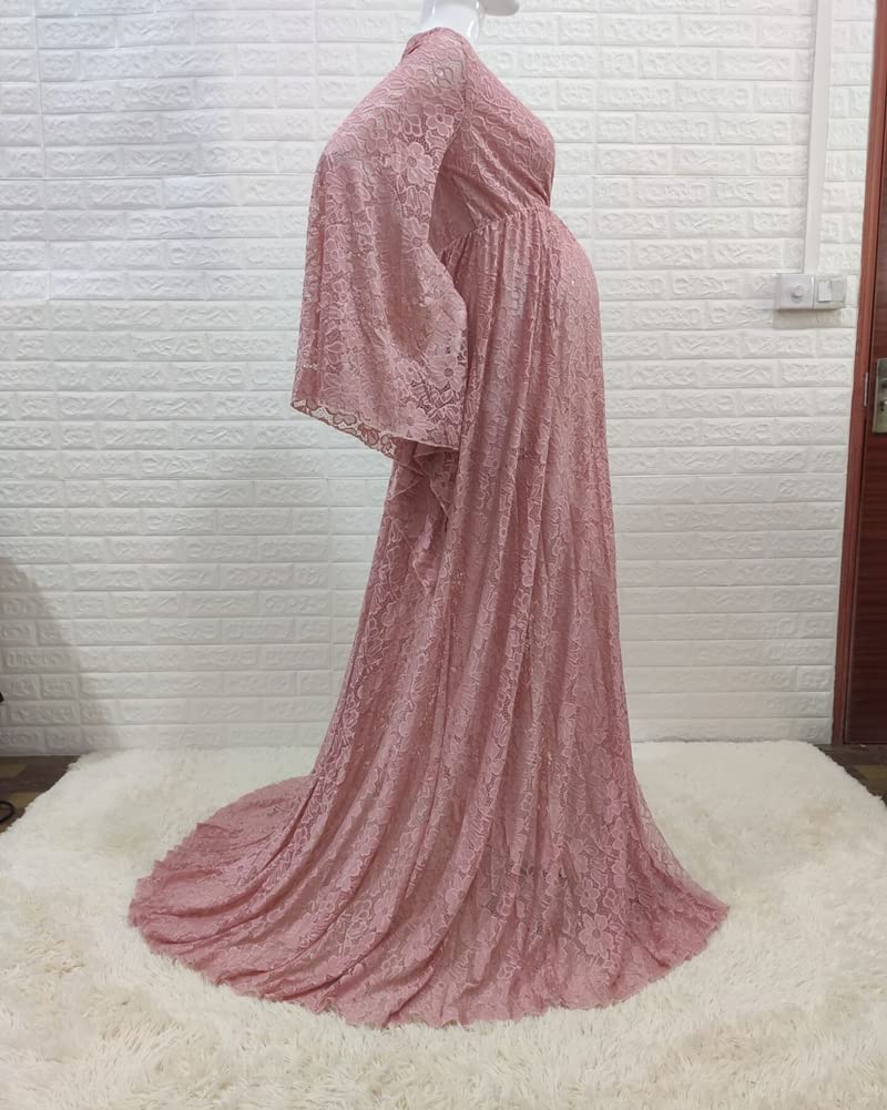 Sukienka ciążowa, maxi, elegancka sukienka ciążowa, dekolt w kształcie litery V, koronkowa sukienka w kwiaty, dla kobiet w ciąży
