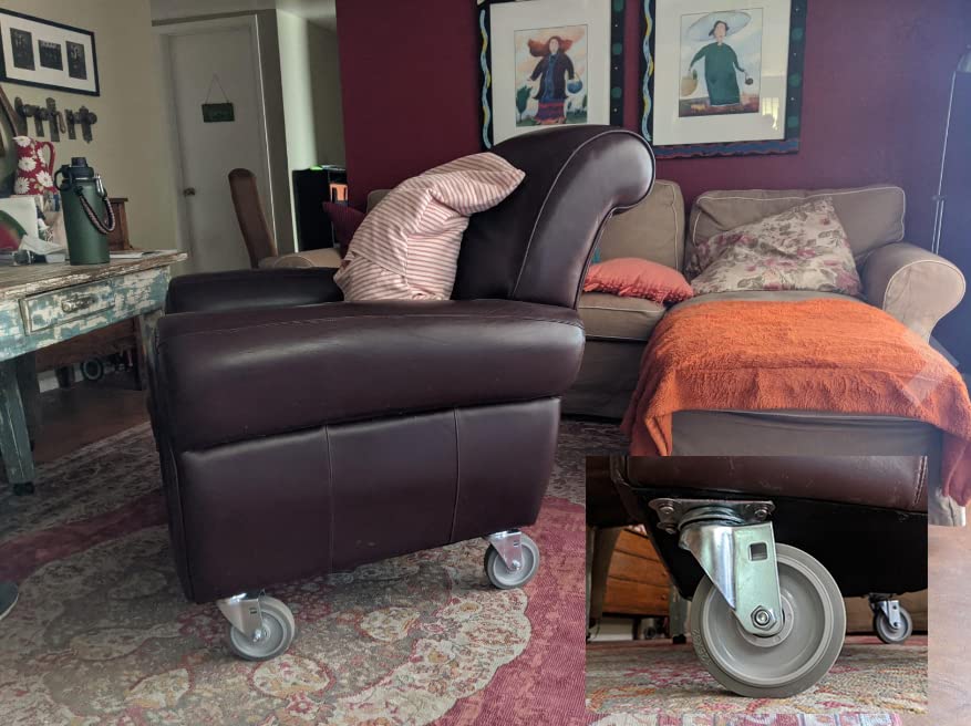 Miniatura 3 de Juego de ruedas combinadas de 5 pulgadas, 2 rígidas y 2 giratorias con freno lateral, rueda de goma TPR gris, rodamiento de bolas doble, capacidad