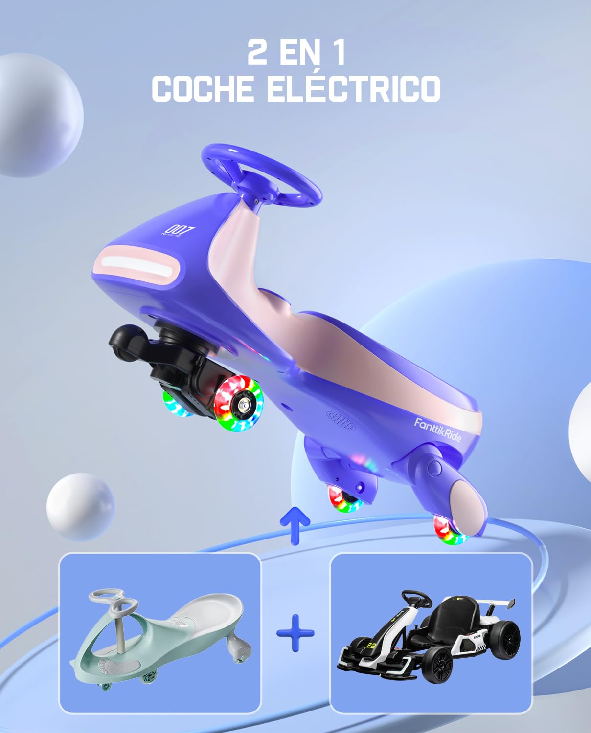 FanttikRide N7 Pro Coche Eléctrico para Niños 12V 2 en 1 Antivuelco Bluetooth