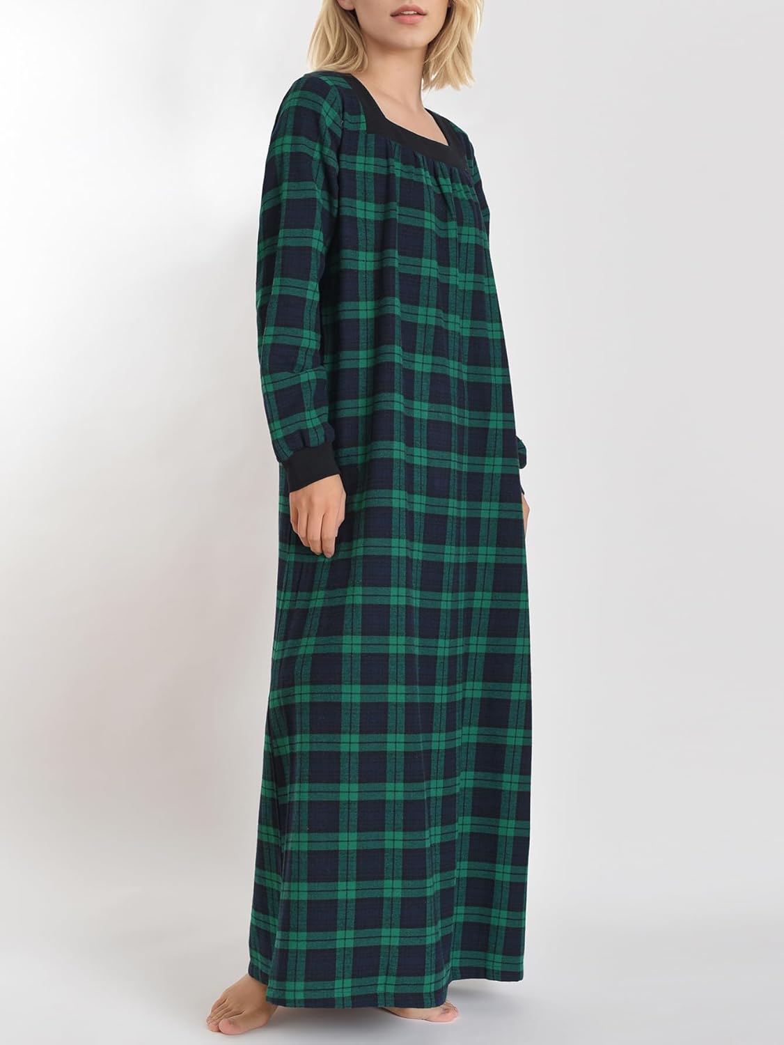 Latuza レディース ロングフランネル ナイトガウン スクエアネック ナイトガウン