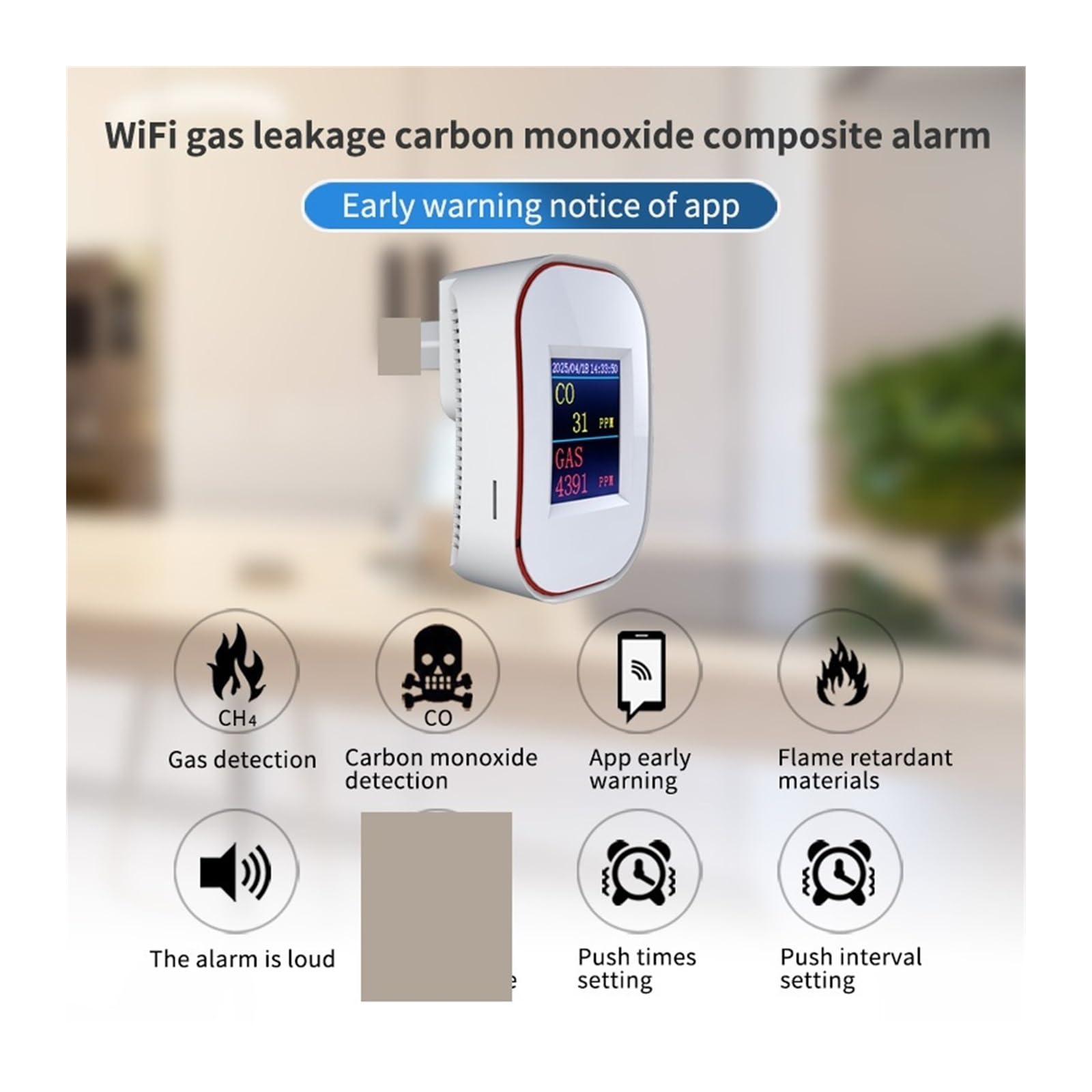Detektor wycieku tlenku węgla Tuya Natural Gas Co. Wi-Fi CH4 Wyciek metanu i palnego węgla Czujnik alarmu domowego dla gazu Do pracy i domu