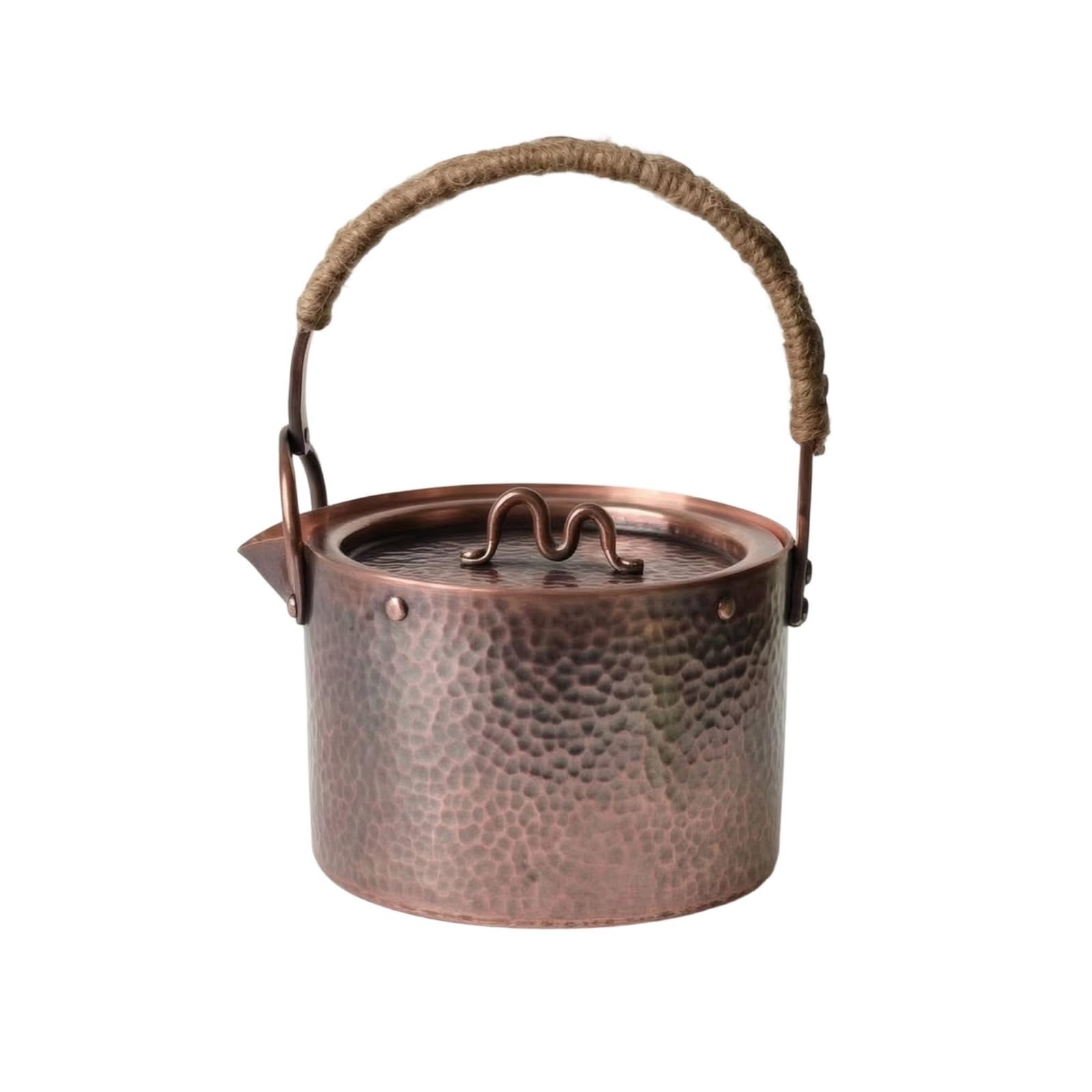 Baoblaze Bouilloire en Cuivre Théière Casserole à eau Pichet Martelage Fait Main Lumière Corps Épais Couvercle Serré, 500 Ml, Épais Rétro Nouveau Style Pot Seau