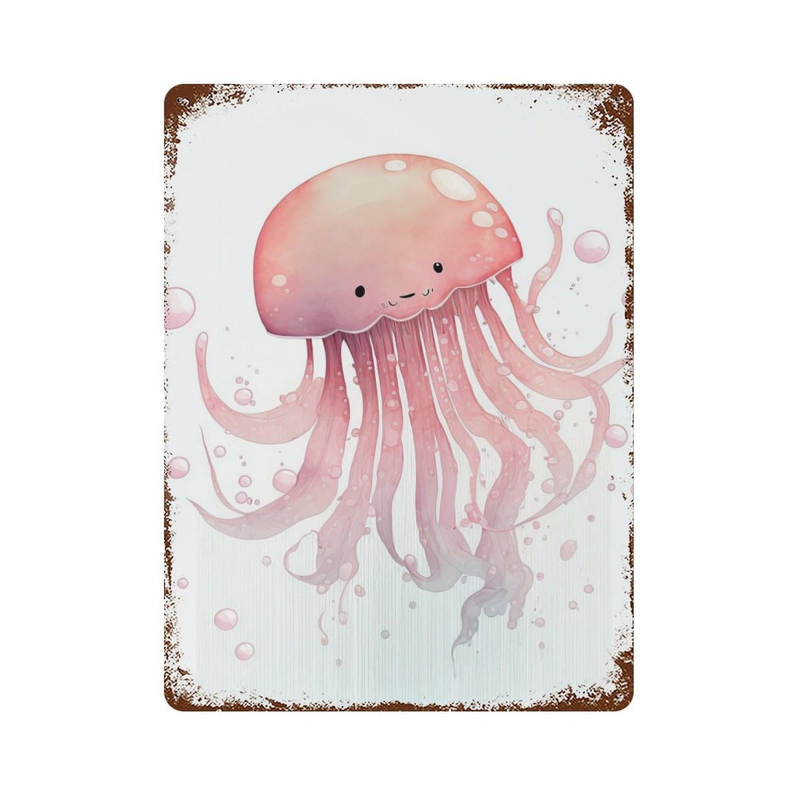 Jellyfish Cute Rusty Metal Tin Sign 15.7"x11.8", for Pub, Kitchen And Man Cave Decor, Farmhouse Wall Decor