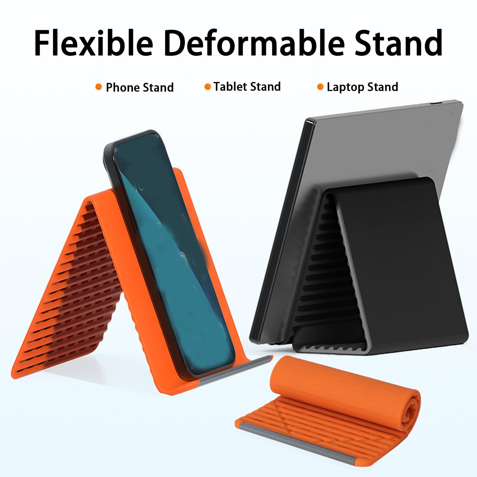 Generico Supporto Telefonico in Silicone Pieghevole Portatile, Supporto Ergonomico Portatile, Piegabile Liberamente in Qualsiasi Forma, in Alluminio in Silicone Flessibile (black+orange)