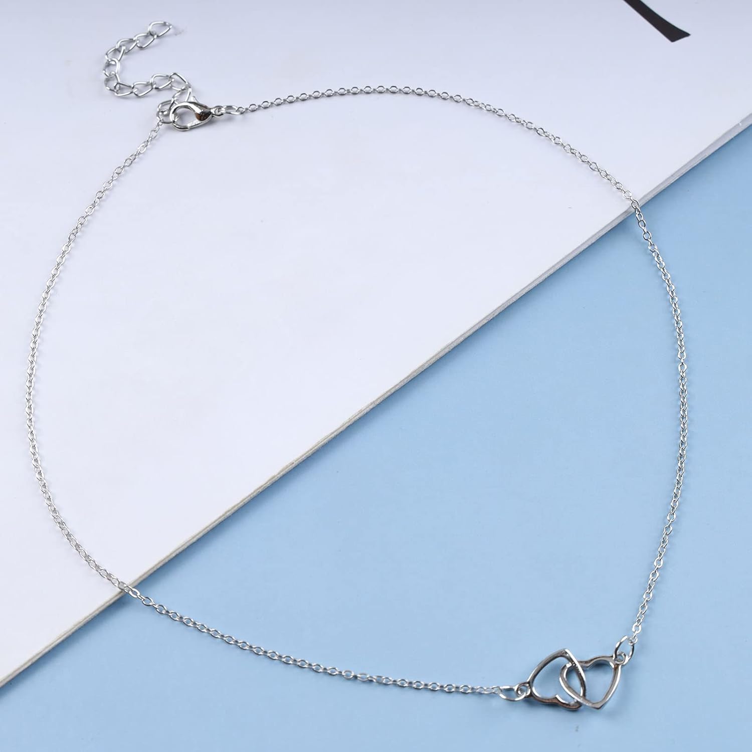 Bohemian Interlocking Heart Choker Necklace Love Heart Pendant Necklace Gold Hollow Heart Choker Necklace Double Heart Necklace Jewelry for Women and Girls Gifts - Image 3