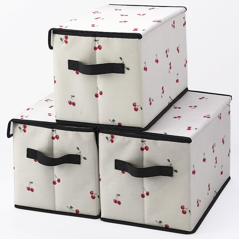Image of Stackable Clothes Storage Bins with Lids 3 Pack. | Closet Organizers Fabric Cat Printing Box for Home and Office,Blanket Clothes Organizers,Under Bed Storage Containers