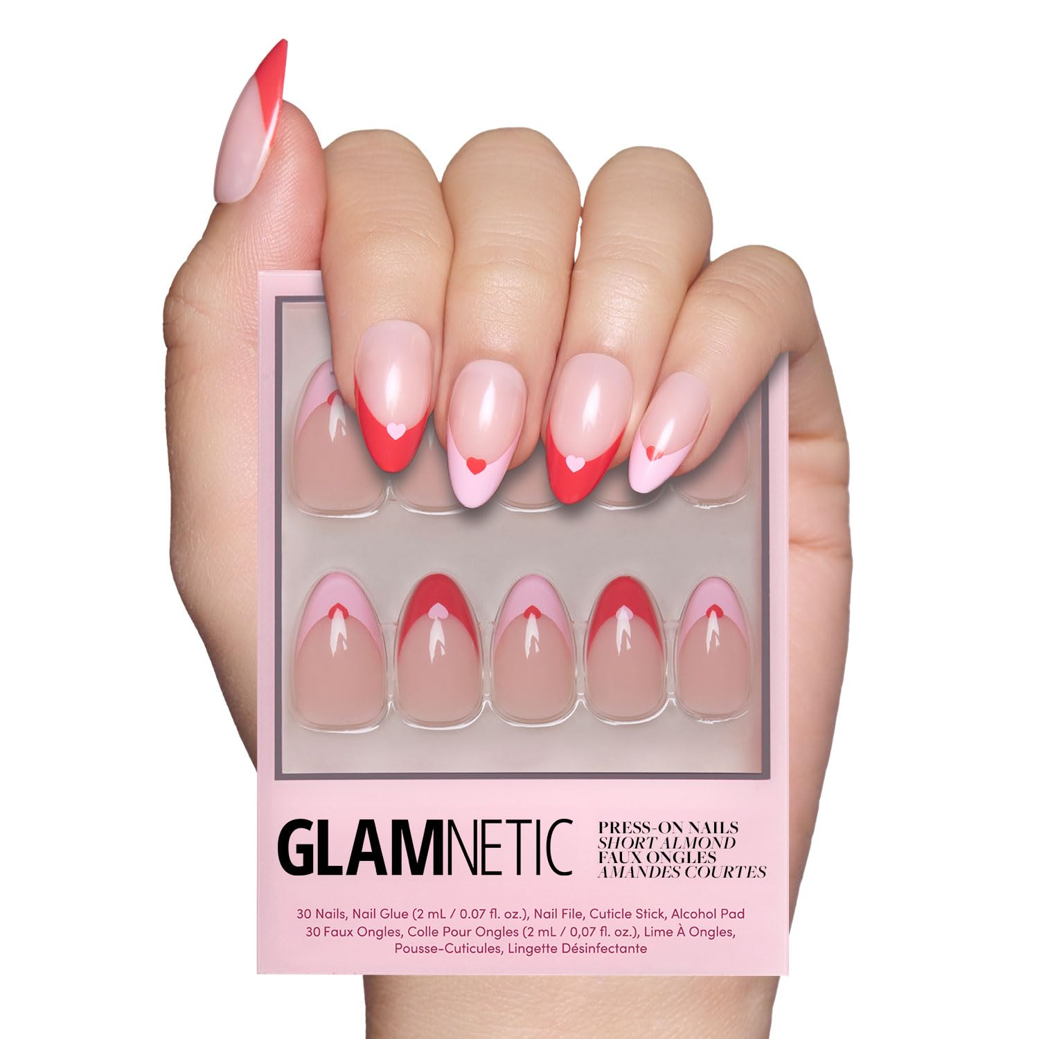 Glamnetic Press On Nails - All Time Love | Glossy, Semi-Transparent, Short Almond French Tip Nails with Leaf Accents, Salon Quality | 15 Sizes - 30 Nail Kit with Glue — view 38