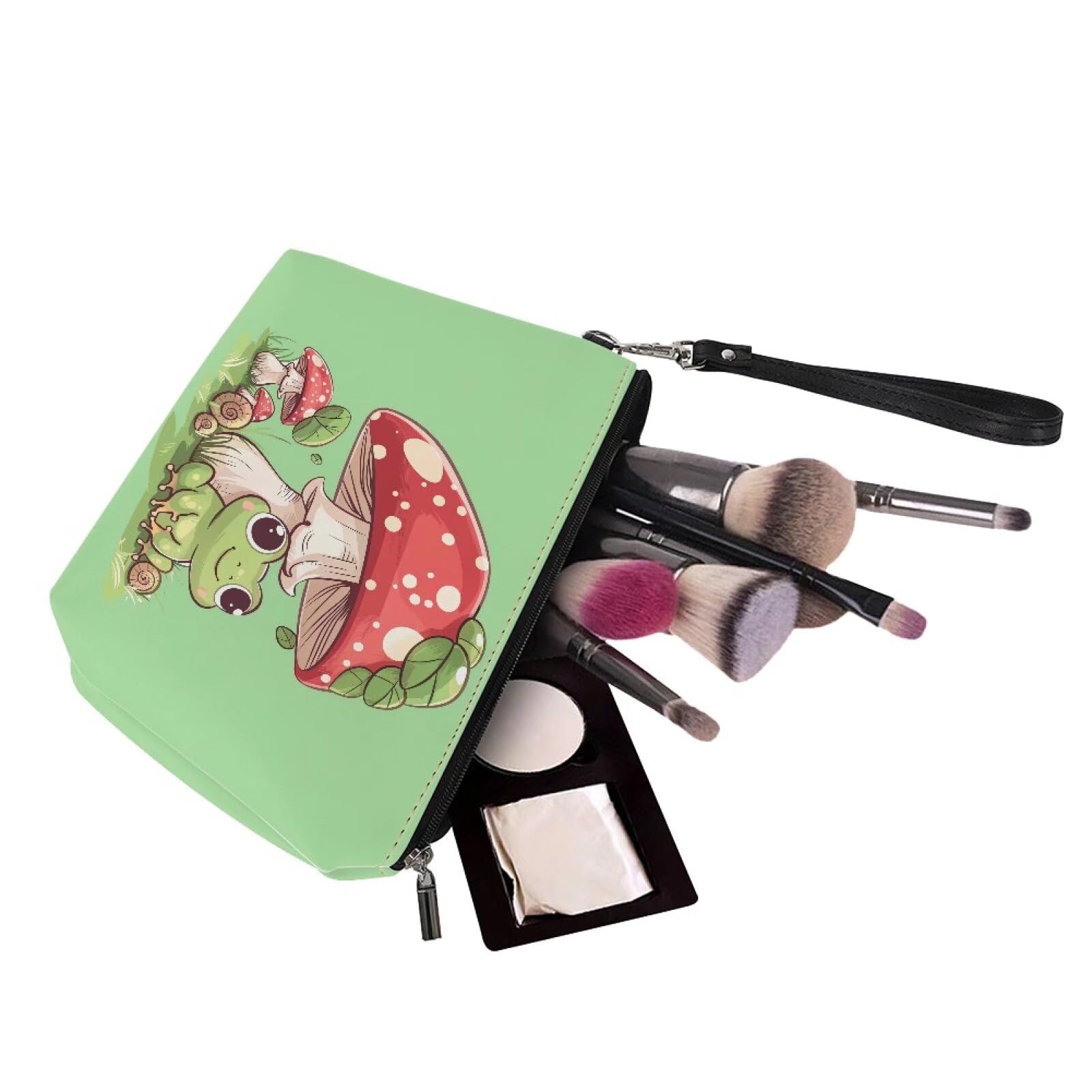 Xhuibop Kleine Make-up-Tasche für Damen, Reise-Kosmetiktasche, Kulturbeutel, Organizer, Weihnachtsgeschenke, Pilz-Cartoon-Frosch