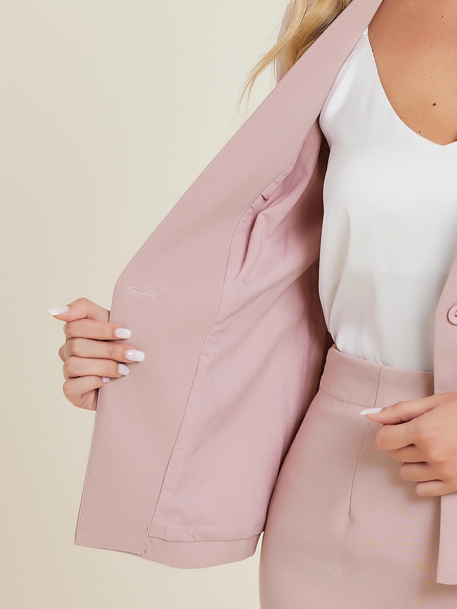 Allegra K Ensemble de Costume pour Femmes Jupe Crayon d'affaires Tenue de Travail 2 Pièces Blazer Col en V de Bureau Rose S