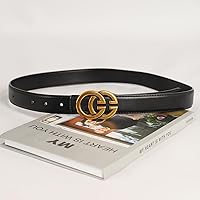 Vista 8 de Cinturón de cuero clásico con hebilla de metal para mujer con vestido de jeans Aah-negro-clásico