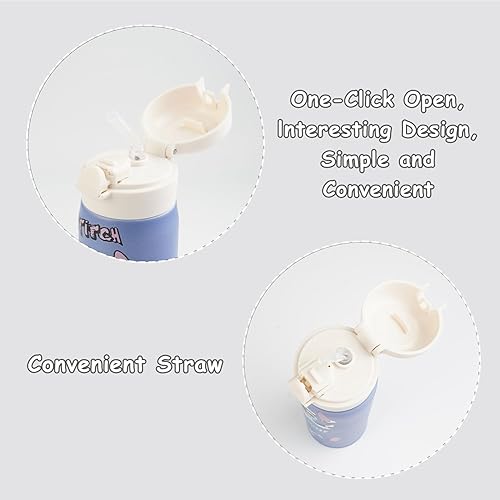 Miniatura 6 de Linda botella de agua de puntada, botella de agua de anime de dibujos animados con popote, botella aislada de apertura rápida para niñas, 16.2 fl oz