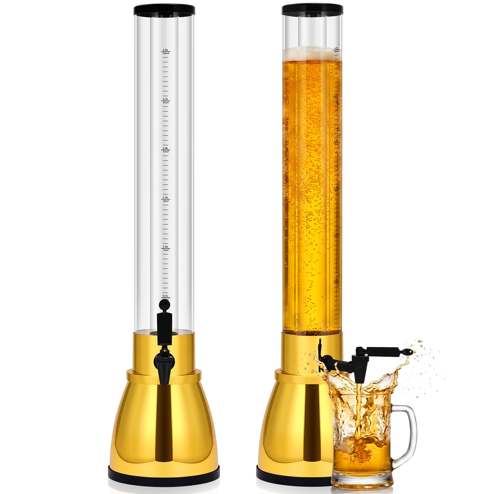 Distributeur de bière Mimosa FillTouch lot de 2 tours dorées avec tube de glace amovible