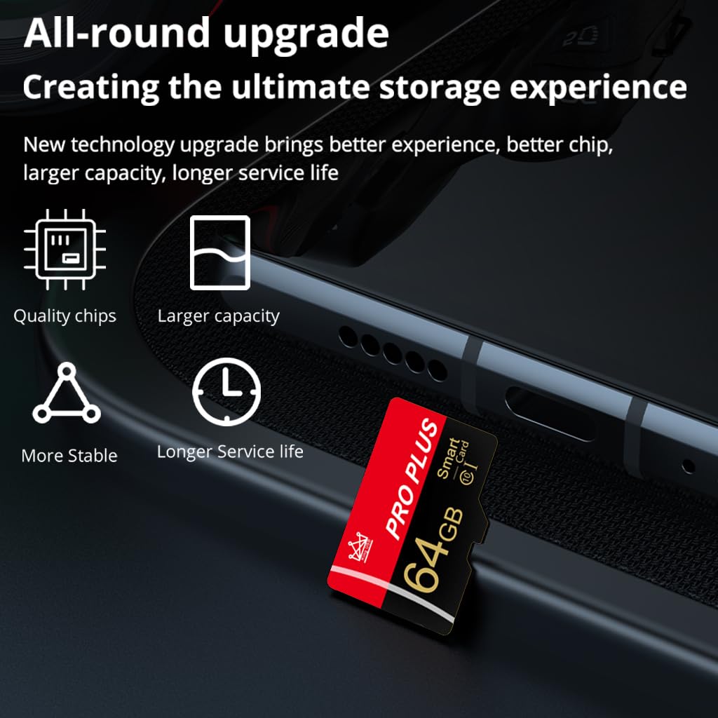Lot de 3 Cartes mémoire 64 Go avec Adaptateur, Carte mémoire Haute Vitesse, UHS-I C10 A1, Carte mémoire TF pour Tablette/téléphone Portable/Appareil Photo/Voiture Audio/Console de Jeu (TF295 64 Go