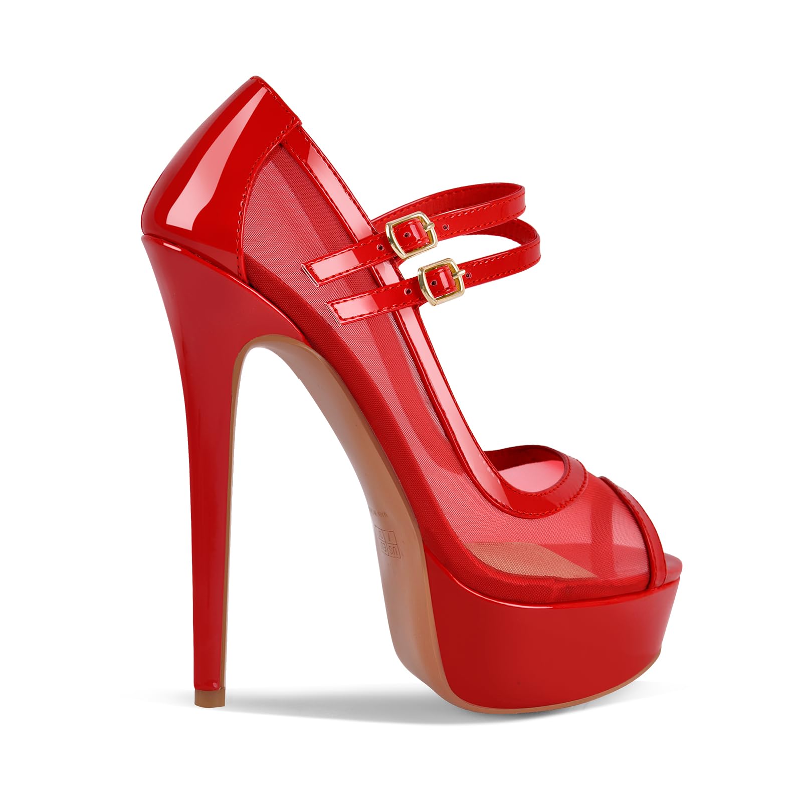 Women's Platform Sandals Mesh Ankle Strap Stiletto High Heels Open Toe Peep Toe: 8 Red