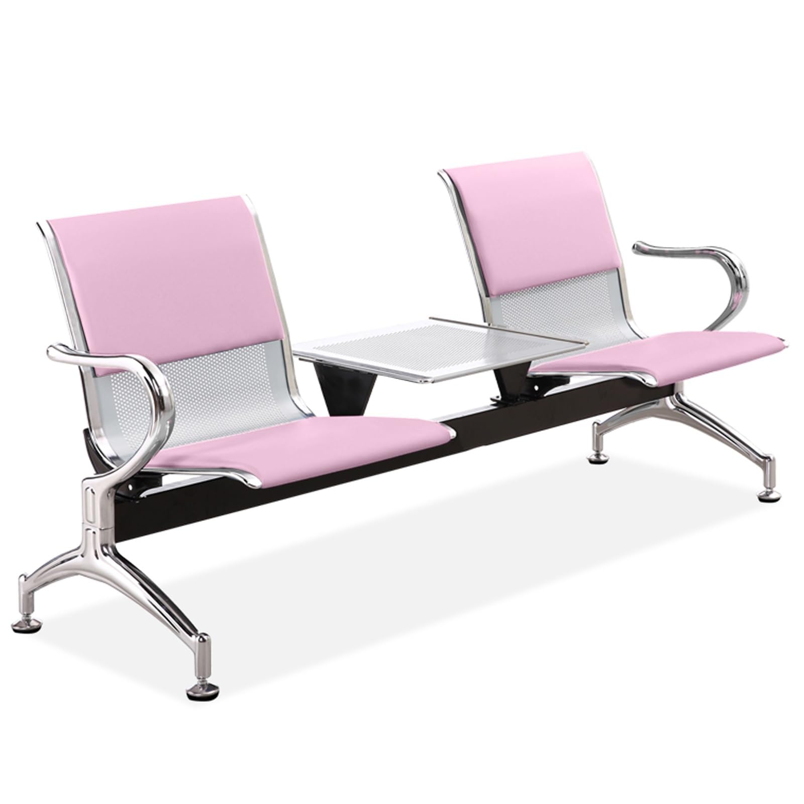 SaryEdge 2Seat PU Leather Room Chairs with Arms & Table Airport Reception Bench Office Lobby Furniture for Hospital Bank & Airport,Pink,Pink