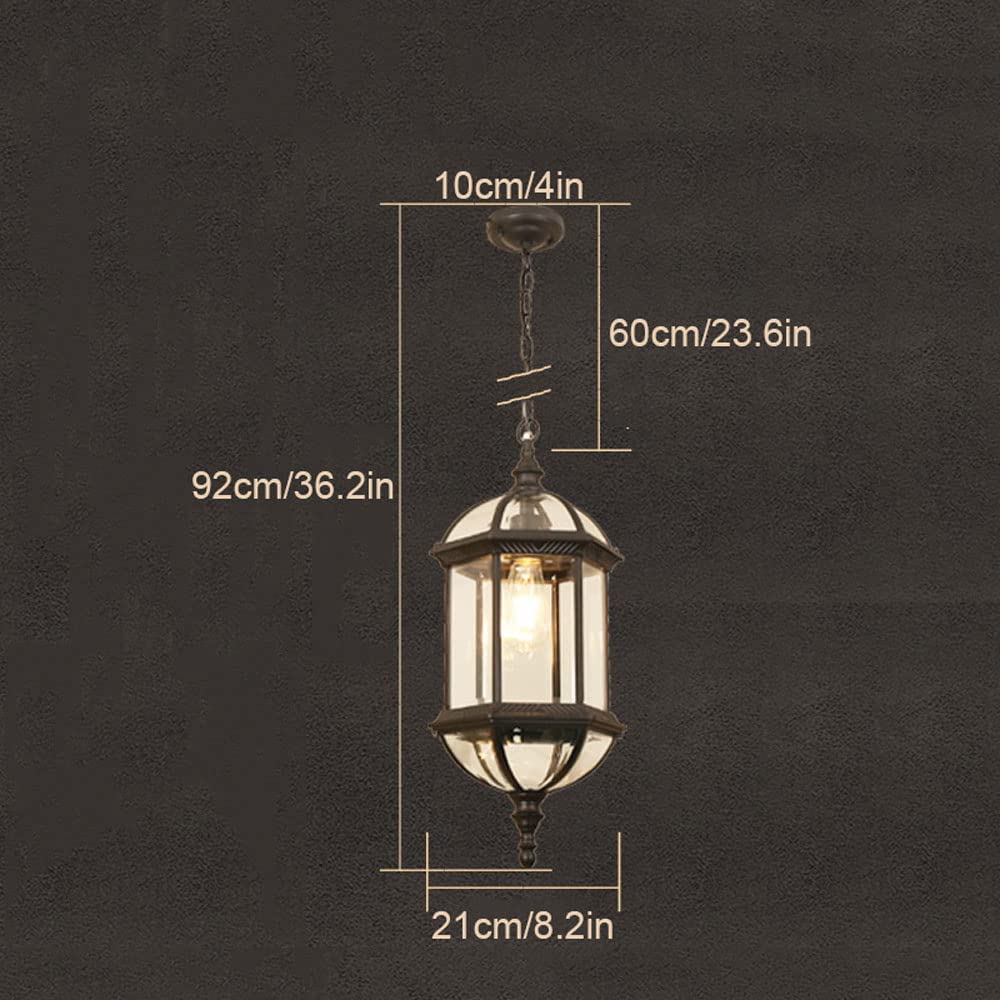 Lampy wiszące zewnętrzne w stylu europejskim, oprawa ganek czarny metal z przezroczystym szkłem wiszące światło zewnętrzne, regulacja wysokości do żyrandola altanka Interesting