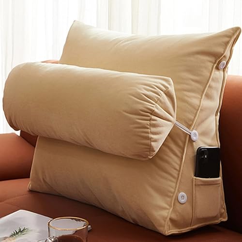 LJYLJH Almohada de lectura y televisión almohada de cuña trasera con almohada ajustable para el cuello y bolsillos almohada triangular para el