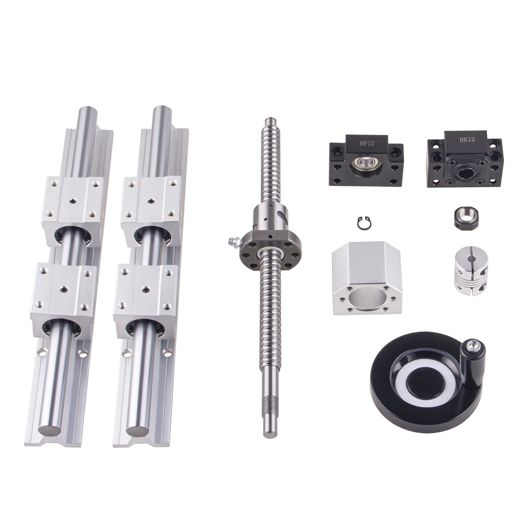 Lot de 2 rails linéaires SBR16-300 mm et 1 jeu de vis à billes SFU1605-300 mm avec roue manuelle BK12 / BF12 CNC Rail de guidage pour imprimante 3D CNC