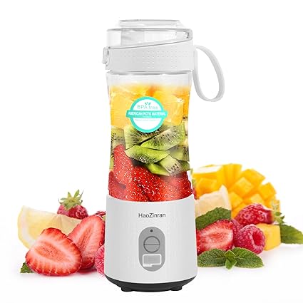 HAOZINRAN Personal Portable Blender for Shakes and Smoothies, self-cleaning, USB Rechargeable, 12.8 Oz, 150w, BPA Free (White)