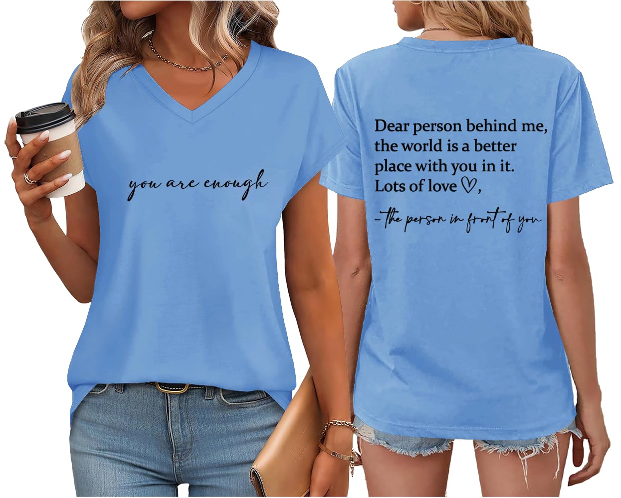 You are Enough Tshirt Dear Person Behind Me Shirt V Neck Mental Health Shirt Women Inspirational Graphic Casual Tops