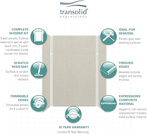 Miniatura 42 de Transolid EWKX483696-41 Expressions - Kit de pared de ducha de 6 paneles con extensión, 36 pulgadas de largo x 48 pulgadas de ancho x 96 pulgadas