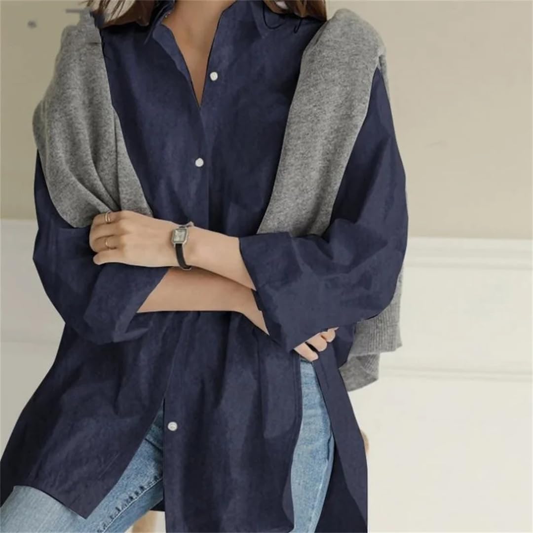 Élégante chemise ample décontractée en coton à boutons à manches longues irrégulière vintage chemisier de bureau