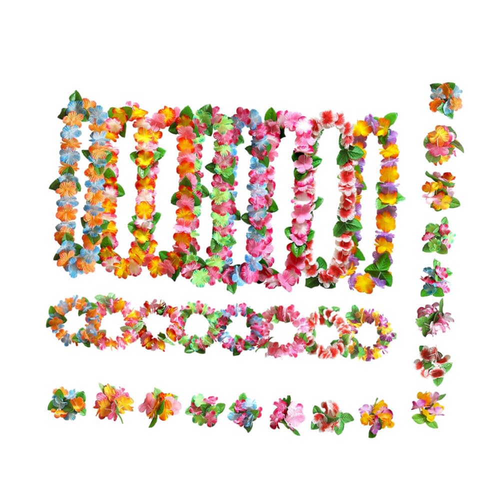 STOBOK 2juegos Hawaiano Leis Collar Diadema y Pulsera De Flores Para Fiestas Tropicales Decoración De Eventos Cumpleaños y Luau