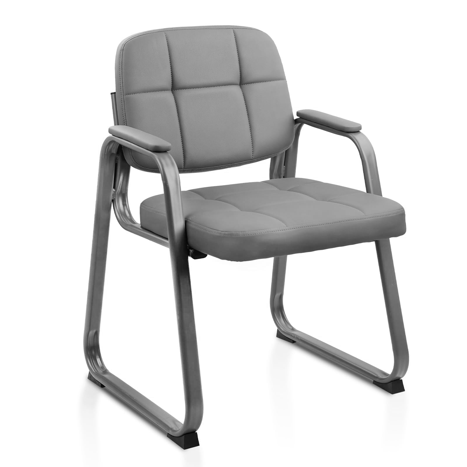 CLATINA Guest Waiting Reception Chair with Bonded Leather Thick Cushion and Padded Arm Rest, Sled Base Stationary Desk Chairs for Office Home Conference Meeting Lobby Hall Side Break Room, Grey — image 1