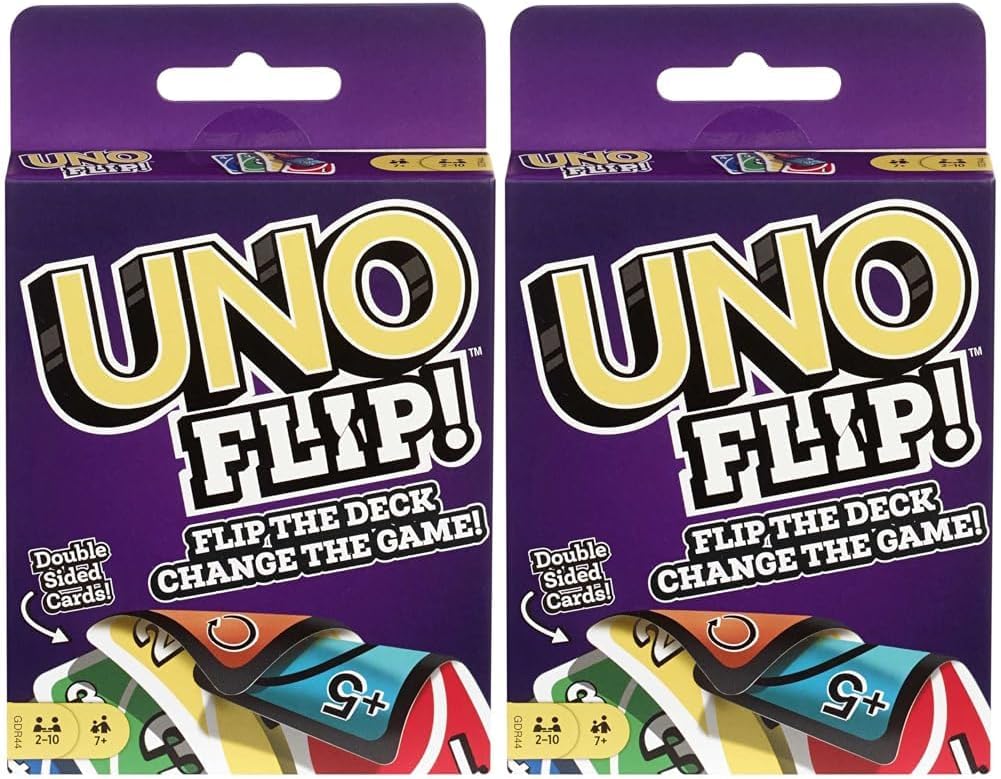 Mattel Games UNO Card Game with Printed Cards on Both Sides New Twist and Special Flip Card GDR44 Pack of 2