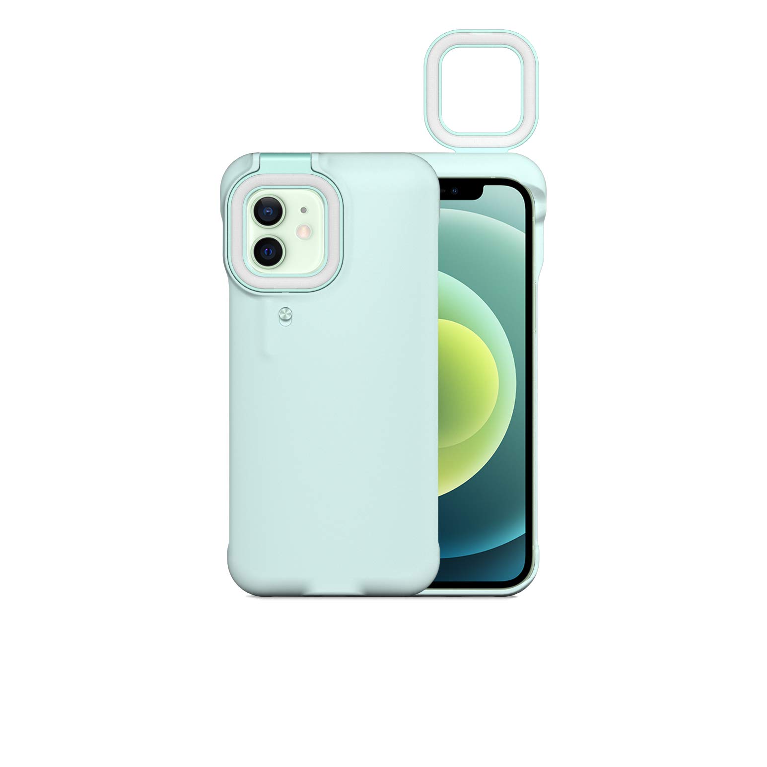 Phone case with built in selfie ring light (iPhone 12 & iPhone 12 Pro, Mint Green)