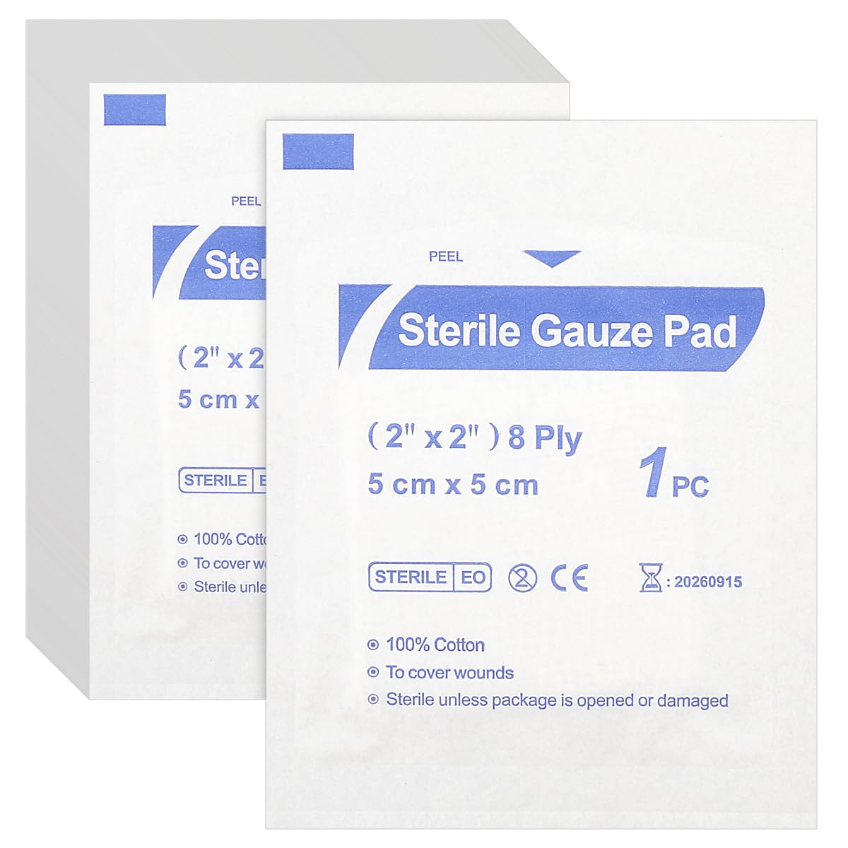 GLADFRESIT Disposable Gauze Pads, 30PCS 5cm x 5cm Sterile Breathable Cotton Gauze Dressings for Wounds