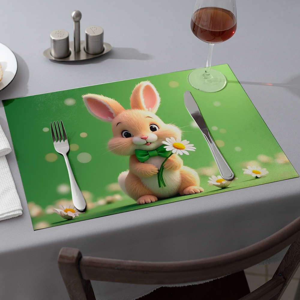 Sets de table imprimés lapin marguerites napperon rectangulaire x6