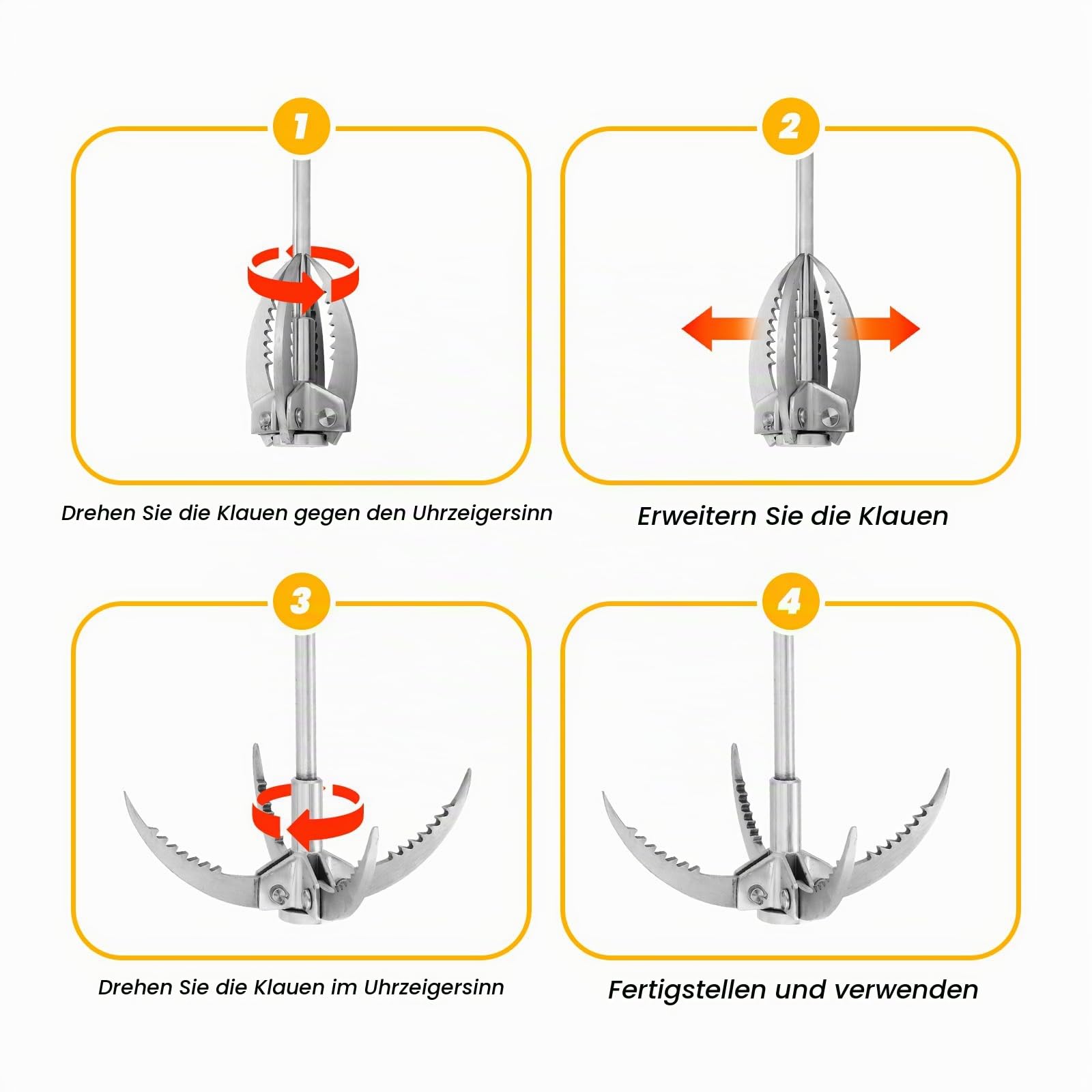 Grappling Hook, Rescue Hook Edelstahl-Klappkrallen, rutschfeste Kletterklaue, Mountaineering Hooks Kletterausrüstung Gravity Klettergriffe Outdoor Für Klettern, Abenteuer, Überleben