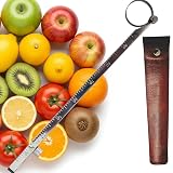 calibrador fruta manual CARACTERÍSTICAS TÉCNICAS: Incluye funda protectora y cuerpo cuadrado en acero niquelado con lama flexible para mediciones consistentes.